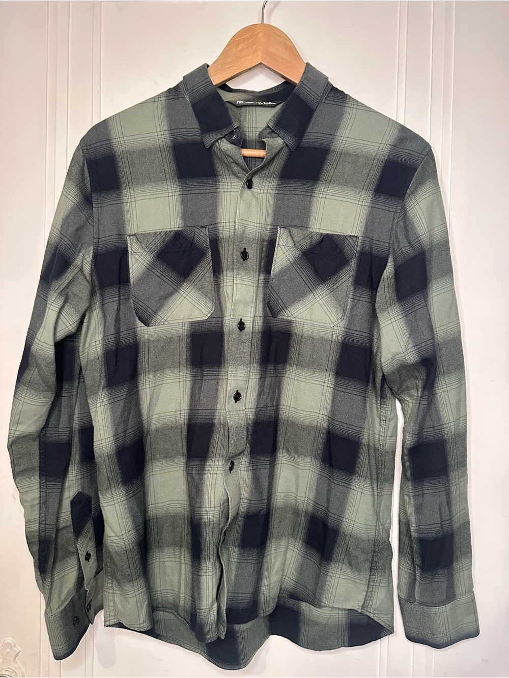 Travis Mathew Sage Green and Black Plaid Button-Down Shirt
